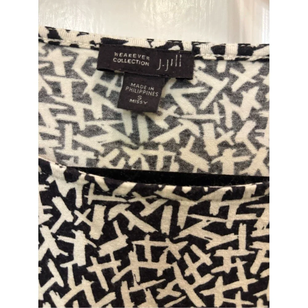 J. Jill Black White Mini Dress Pockets Casual Stretch Shift Small
